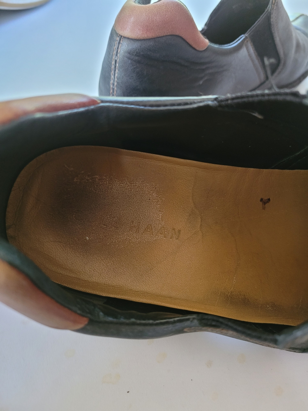 Cole Haan 10.5 Zeno Black Leather Slip-On Loafers with Brown Heel Accent - Picture 3 of 9